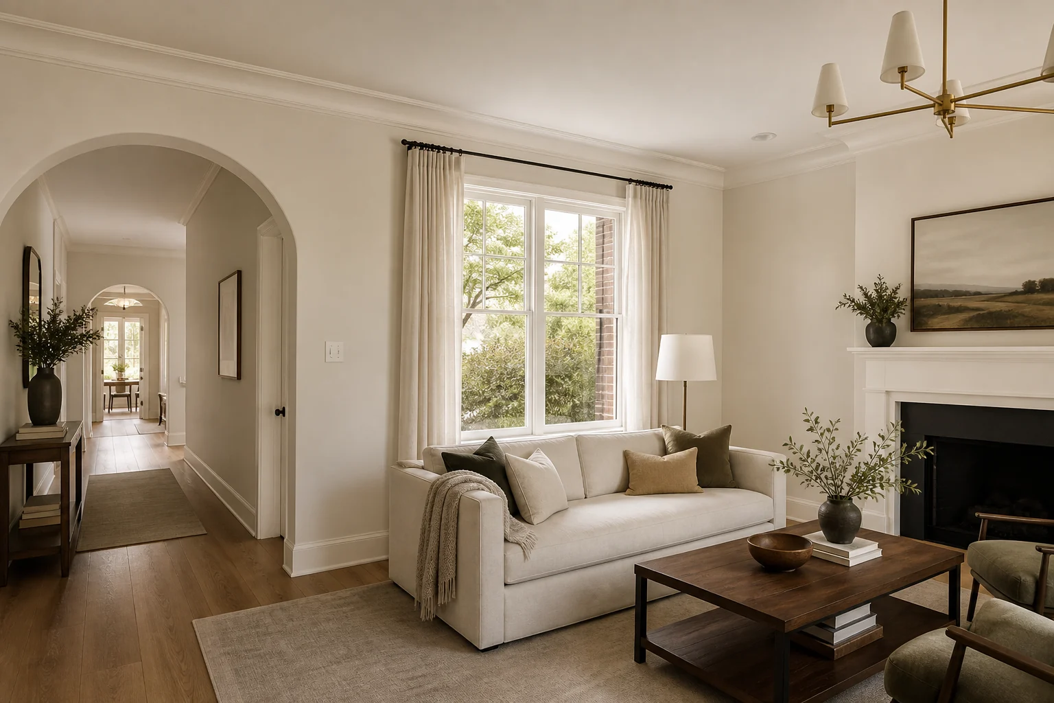 Warm residential interior with smooth painted walls, crisp trim, and a finished ceiling